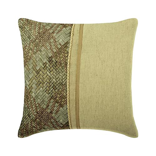 The HomeCentric Decorativo de Lujo Beige Cojin, 35 x 35 cm Lino y Cuero Cushion Cover, Funda de Cojin con, Labor de Retazos Cushion Cover, Moderno Cojin - Beige Half Tone