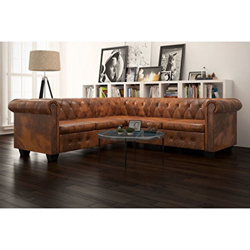 Tidyard Sofá de Esquina Chesterfield 5 Plazas,Sofá de Salón con Estructura de Madera para Hogar o Oficina,Estilo de Lujo y Clase,Tapicería de Cuero Artificial,205x205x73cm Marrón Tidyard Sofá de Esquina Chesterfield 5 Plazas,Sofá de Salón con Estructura de Madera para Hogar o Oficina,Estilo de Lujo y Clase,Tapicería de Cuero Artificial,205x205x73cm Marrón