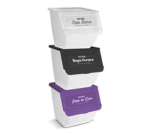 TIENDA EURASIA - Organizador de Ropa Sucia Apilable. Pack de 3 Contenedores para la Colada de 36L (Blanca - Oscura - Color) TIENDA EURASIA - Organizador de Ropa Sucia Apilable. Pack de 3 Contenedores para la Colada de 36L (Blanca - Oscura - Color)