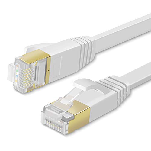TNP Cable de Red Ethernet Plano Cat7, 10Gbps 600Mhz Alta Velocidad Conector RJ45 Cable de Conexión sin enredos Premium Snagless Jack, Compatible con Cat6, Cat5e y Cat5, Color Blanco (3 pies/1M)