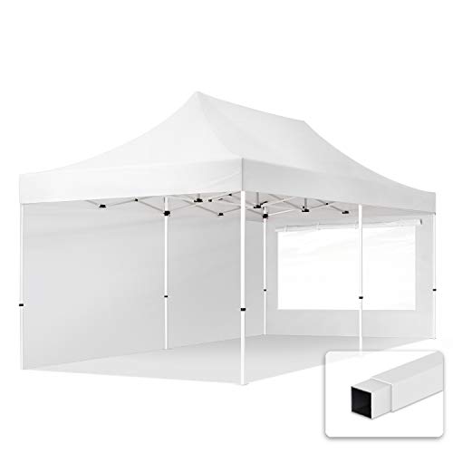 TOOLPORT 3x6m Gazebo Plegable - 2 Paneles Laterales (panorámica) PES300 Gazebo Plegable de Acero Carpas de Fiesta en el jardín Blanco