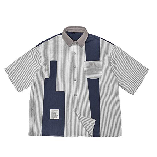 U/A Camisa para hombre con costuras personalizadas, informal, con solapa, a rayas, holgada