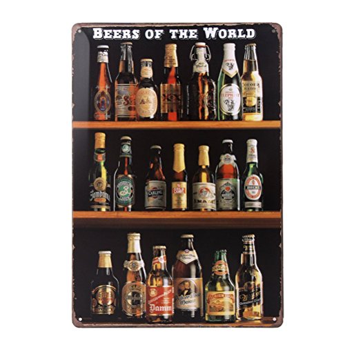 ULTNICE - Placa de metal para bar con aspecto antiguo, cartel de metal decorativo para tiendas o locales, con texto: Beers of the world