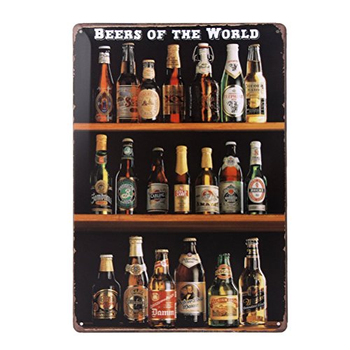 ULTNICE - Placa de metal para bar con aspecto antiguo, cartel de metal decorativo para tiendas o locales, con texto: Beers of the world ULTNICE - Placa de metal para bar con aspecto antiguo, cartel de metal decorativo para tiendas o locales, con texto: Beers of the world