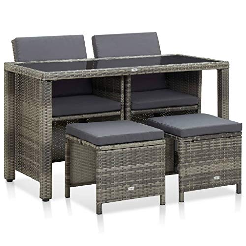 UnfadeMemory Conjunto Mesas y Sillas Jardin con Cojines,Muebles de Jardín Terraza Balcón o Patio,Mesa+2 Sillas+2 Taburetes,Ratán Sintético,Marco de Acero,Gris UnfadeMemory Conjunto Mesas y Sillas Jardin con Cojines,Muebles de Jardín Terraza Balcón o Patio,Mesa+2 Sillas+2 Taburetes,Ratán Sintético,Marco de Acero,Gris