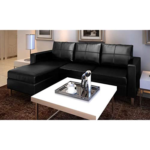 UnfadeMemory Sofá de 3 Plazas con Chaise Longe,Sofá de Salon,Decoración de Hogar,Cojines y Tapicería de Piel Sintética,188x122x77cm (Negro) UnfadeMemory Sofá de 3 Plazas con Chaise Longe,Sofá de Salon,Decoración de Hogar,Cojines y Tapicería de Piel Sintética,188x122x77cm (Negro)