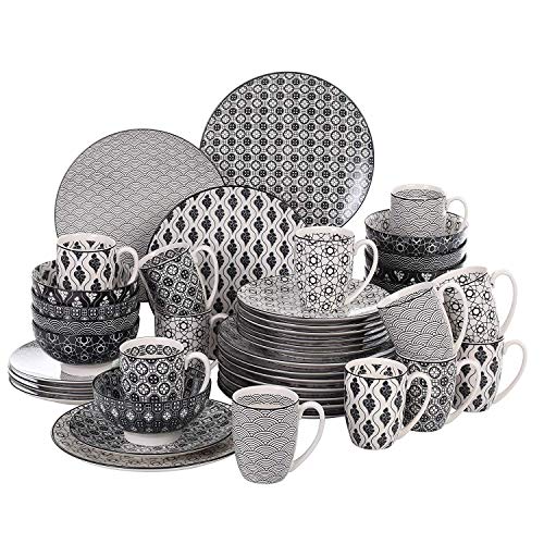 vancasso Haruka Servicio de vajilla de Porcelana,Servicio Combi de 48 Piezas 12 Tazas de café 12 tazones de Cereal 12 Platos de Postre 12 Platos de Comedor para 12 Personas