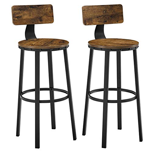 VASAGLE 2 Taburetes Altos, Silla de Bar con Respaldo, Silla de Cocina, Marco de Acero Resistente, Asiento de 73,2 cm de Alto, Fácil Montaje, Estilo Industrial, Marrón Vintage y Negro LBC026B01 VASAGLE 2 Taburetes Altos, Silla de Bar con Respaldo, Silla de Cocina, Marco de Acero Resistente, Asiento de 73,2 cm de Alto, Fácil Montaje, Estilo Industrial, Marrón Vintage y Negro LBC026B01