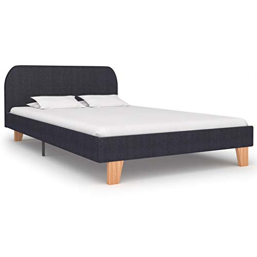 vidaXL Cama Individual Estructura Hierro + Somier Láminas + Cabecero Tapizada Tela para Colchón 120x200 cm No Incluido MDF Patas Madera Maciza Gris