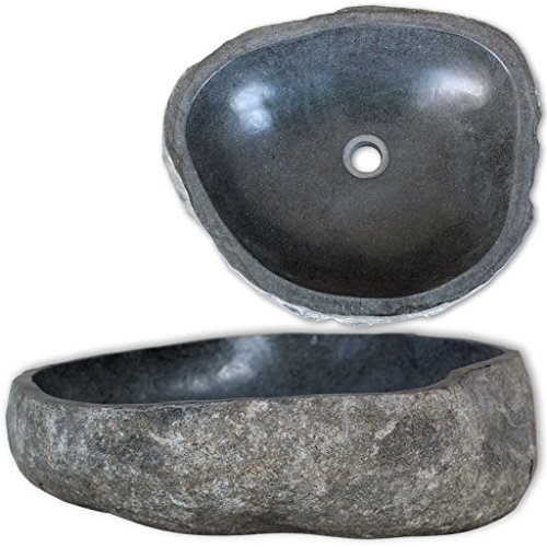 vidaXL Lavabo Rústico Forma Ovalada Piedra Natural Río 46-52 cm Lavamanos Baño