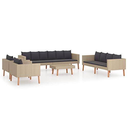 vidaXL Set de Muebles de Jardín 5 Piezas y Cojines Mobiliario Exterior Hogar Cocina Terraza Mesa Silla Asiento Suave Respaldo Ratán Sintético Beige