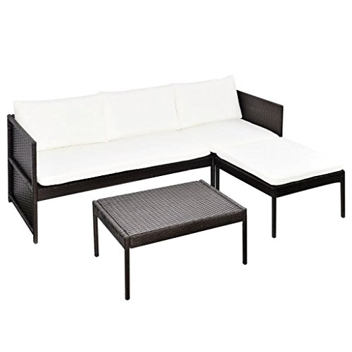 vidaXL Set de Muebles de Jardín con Sofá de 3 Plazas Ratán Sintético Marrón Mobiliario de Patio Sillones Mesa Asientos de Exterior Marerial Mimbre