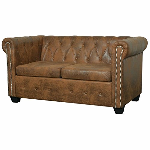 vidaXL Sofá Chesterfield 2 Plaza Cuero Artificial Marrón Sillón Asiento Mueble