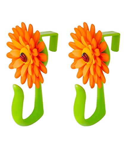 VIGAR Flower Power Gancho para Puerta, Material: Polipropileno, Goma, TPR, Naranja y Verde, Dimensiones: 8 x 5 x 12,5 cm, 2 Unidades