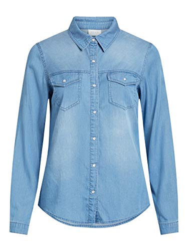 Vila Clothes Vibista Shirt-Noos Blusa, Azul (Medium Blue Denim Wash: Clean), 40 (Talla del Fabricante: Large) para Mujer