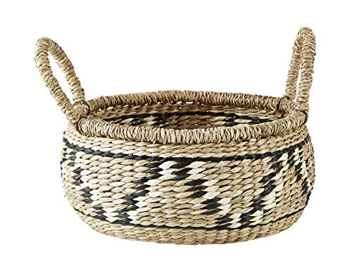 Villa Collection Cesta decorativa con asa de algas marinas en color natural y negro, 26 x 19 cm de diámetro, cesta de mimbre para almacenamiento para ropa, juguetes o plantas, hecha a mano