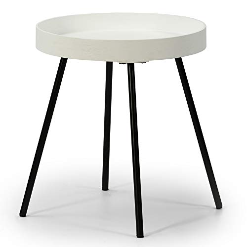 VS Venta-stock Mesa Auxiliar Mesa de Centro Redonda Sentora con Tapa de Madera en Blanco y Patas metálicas en Color Negro Mate/DIAMETRO: 40 cm VS Venta-stock Mesa Auxiliar Mesa de Centro Redonda Sentora con Tapa de Madera en Blanco y Patas metálicas en Color Negro Mate/DIAMETRO: 40 cm