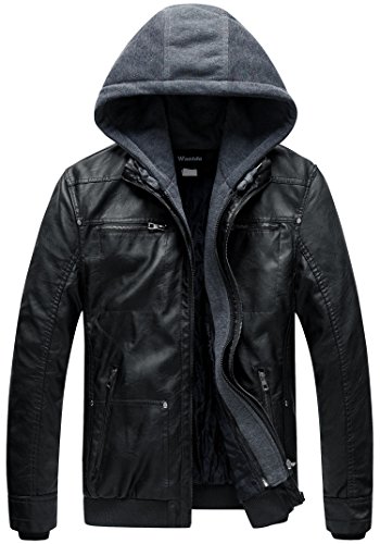 Wantdo Chaqueta de Cuero Aviador para Hombre Negro XX-Large