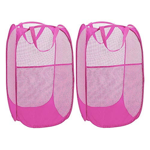 WD&CD Cestos para Lavandería Plegables 【2 Pack】 Plegable Pop-Up Malla Cesto de Ropa Bolsa Bin Cesto Juguete Organizador de Almacenamiento Cesta de Lavandería Independiente (Rosa roja)