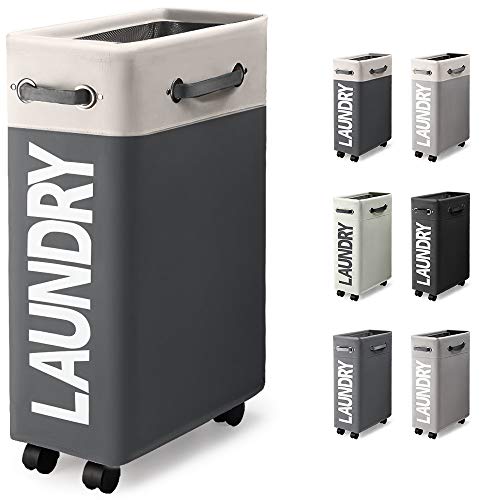 Weiao Cestos para la Colada con Ruedas Rectangular 46L Cesto de Ropa con Ruedas Cesto Colada Ruedas colector de Ropa Saco para La Ropa Multifunción Cestos para la Colada (Blanco + Gris Oscuro) Weiao Cestos para la Colada con Ruedas Rectangular 46L Cesto de Ropa con Ruedas Cesto Colada Ruedas colector de Ropa Saco para La Ropa Multifunción Cestos para la Colada (Blanco + Gris Oscuro)