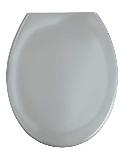 WENKO Tapa de WC Ottana gris - antibacteriano, dispositivo automático de descenso, sujeción higiénica de acero inox Fix-Clip, Duroplast, 37.5 x 44.5 cm, Gris claro
