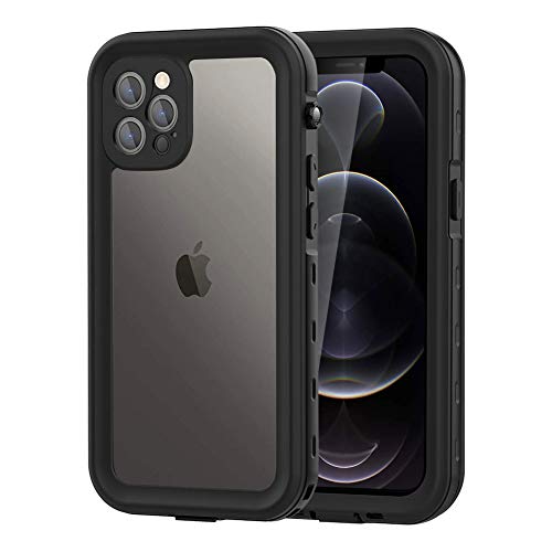 WIFORT Funda Antigolpes para iPhone 12 Pro MAX 6.7",Impermeable IP68,Carcasa con Protector de Pantalla Incorporado,Protección de 360 ​​Grados,Negro