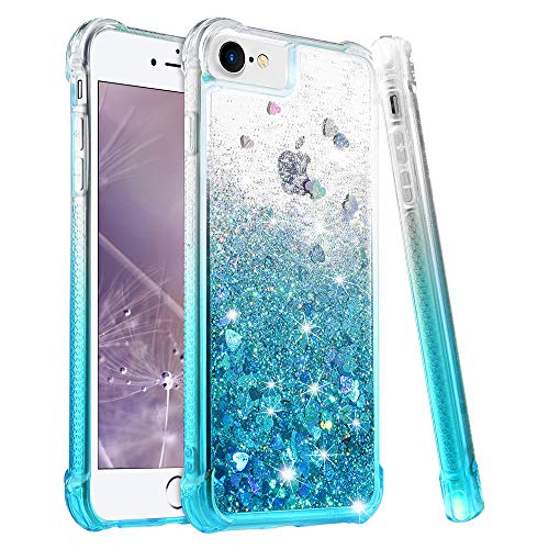 wlooo Funda para iPhone SE 2020, Funda iPhone 6/6S/7/8, iPhone 8 Funda, Glitter liquida Cristal Silicona Protector Suave TPU Bumper Niñas Mujeres Case Brillante Arena Movediza Carcasa (Gradient Teal)