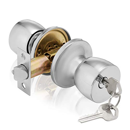 XFORT® Juego de Pomos de Entrada Cromo satinado, cerradura de diseño tulipán para puertas interiores con mecanismo de cierre con llave y snib, seguridad extra en casa, oficina o lugar de trabajo. XFORT® Juego de Pomos de Entrada Cromo satinado, cerradura de diseño tulipán para puertas interiores con mecanismo de cierre con llave y snib, seguridad extra en casa, oficina o lugar de trabajo.