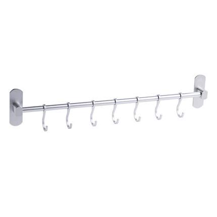 Yareta Colgador Utensilios Cocina con 7 Ganchos, Soporte Utensilios Cocina con Pegamento Patentado, Aluminio, Acabado Mate, 40CM (Plata)