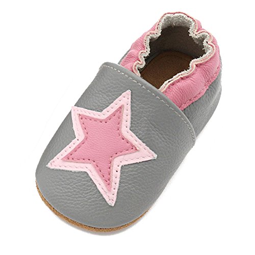YFCH Zapatos de Cuero Suave para bebés Antideslizante Niños Primeros Pasos/Zapatos de algodón para bebés,Estrellas Grises,M: 6-12 Meses