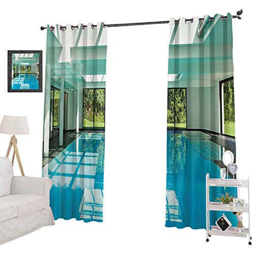 YUAZHOQI cortinas opacas térmicas aisladas para interior de una casa moderna con ventana de spa interior residencial, cortinas opacas para sala de estar de 132 x 274 cm, azul blanco