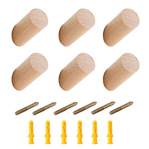 Zasiene Gancho Madera 6 Piezas Perchero Madera Perchero Pared Madera Ganchos de Madera Natural para Decoración de Dormitorio Colgar Abrigos Gorros Bufanda con Tornillos Accesorios