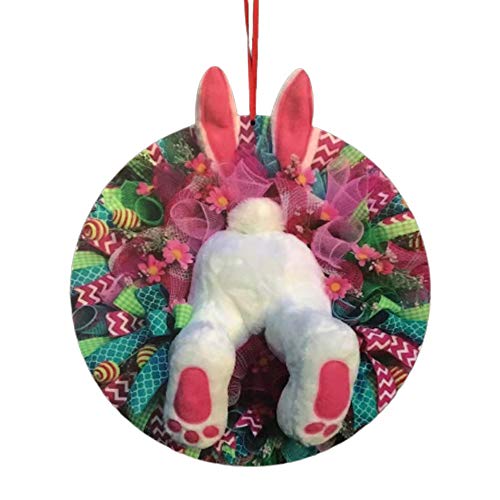 1 corona de conejo para puerta delantera de Pascua con diseño de conejo, corona plana de PVC para decoración de fiesta de Pascua, hogar, oficina, niños, escuela, adorno, A