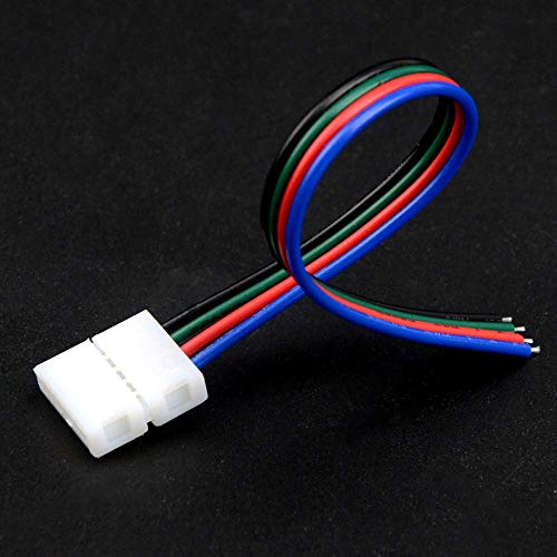 10 conectores RGB 5050 LED de 4 pines, conector rápido para tira de LED, cable de conexión con clip de fijación, adaptador para banda LED RGB 5050 de 10 mm de ancho, 16 cm de largo