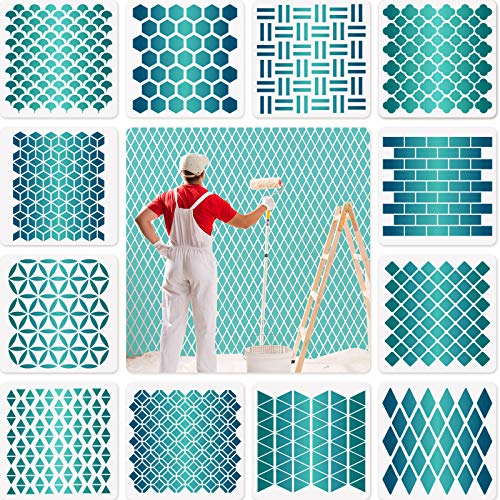 12 Juegos Plantillas Geométricas de Panal Plantillas de Pintura Artística para Decoración de Piso de Pared Muebles Scrapbooking Dibujo Rastreo DIY, 7,87 x 7,87 Pulgadas