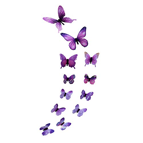 12 Piezas de diseño de Mariposa Luminosa calcomanías artísticas para Pared, decoración magnética para habitación, PP, decoración del hogar, para el día de Pascua (púrpura)