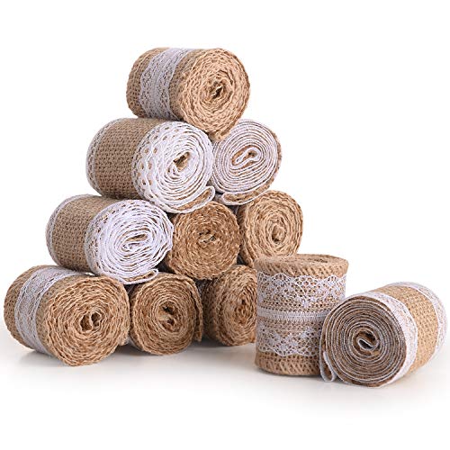 12 Rollo de Cinta Yute Natural con Encaje Blanco, 5 cm Ancho Retro Arpillera Cinta para DIY Hecho a Mano Artesanías de Boda Decoraciones, Encaje de Lino para Regalo Arreglos Florales 12 Rollo de Cinta Yute Natural con Encaje Blanco, 5 cm Ancho Retro Arpillera Cinta para DIY Hecho a Mano Artesanías de Boda Decoraciones, Encaje de Lino para Regalo Arreglos Florales