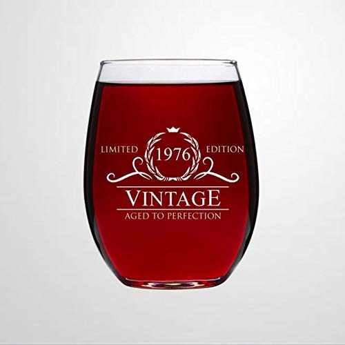 1976 44th Birthday para mujeres y hombres de 44 años de edad para mamá papá Vintage Divertido Copa de vino sin tallo personalizado vaso de whisky, 15 onzas