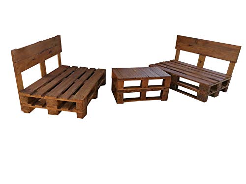 2 x Sofá de Palets + 1 Mesa de Palets Nogal - Set de Muebles de Jardin Sillones y mesas de pallets