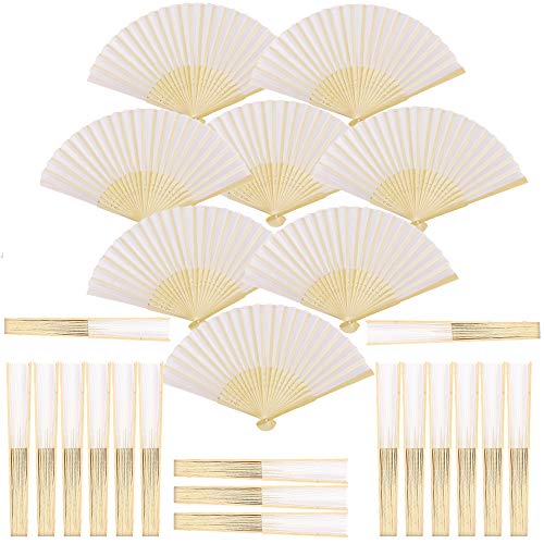 25pcs Abanico Plegable de Mano Tela Regalo Recuerdo Detalle para Invitados de Boda Fiesta o Baile Arte Madera (25PCS Blanco)