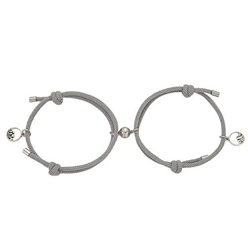 2pcs/set of couple friendship rope braided distance electromagnetic bracelet lover men and women bracelet (Gray)