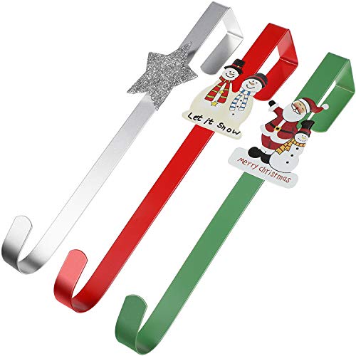 3 Colgadores de Corona Navideña de 12 Pulgadas Ganchos de Puerta de Dibujos Animados Perchas Muñecos de Nieve de Invierno Papá Noel Frente de Estrella para Decoraciones de Fiesta Navidad