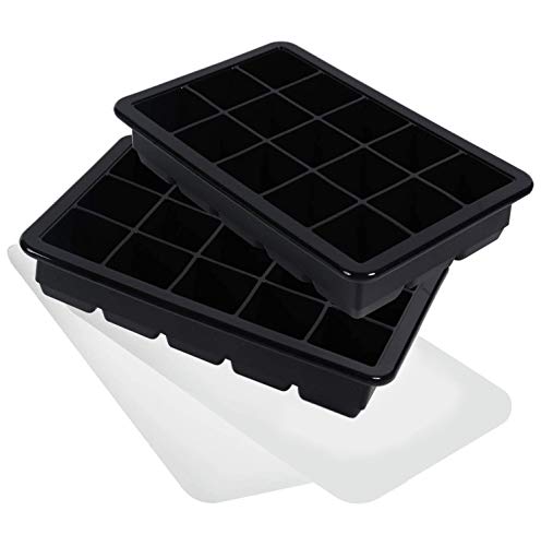 3cm Bandeja de cubitos de hielo LessMo, moldes de cubitos de hielo de silicona de 2 piezas con tapas antideslizantes (negro, cubo de hielo L)