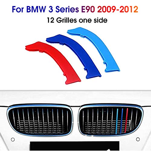 3D Coche Rejillas Frontales Para BMW Serie 3 E90 2009-2012 （12 Rejillas） Parrilla Delantera Trim M-Colore Cubierta Pegatinas Decoración 3 Piezas