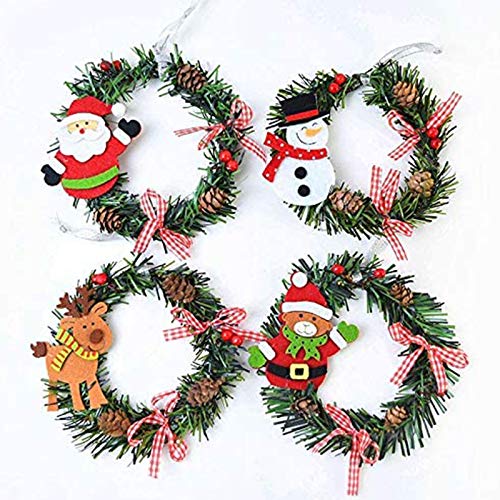 4 Piezas Corona de Navidad, Corona de Decorativa Colgante para Colgar de Navidad, Diseño de Muñeco de Nieve Ciervo Decoración Navideña, para la Puerta y Decoración de la Ventana, 15 cm