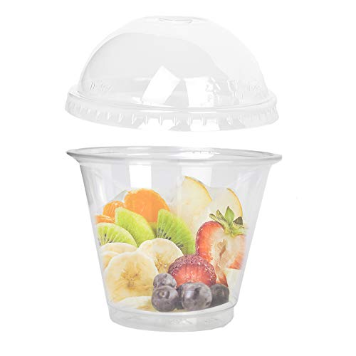 50 copas transparentes de plástico 270 cc + tapa, ideal para macedonias Yogur y helados de plástico