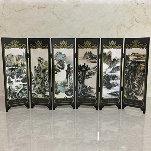 6 Paneles Feng Shui Chino Mini Pantalla De Partición,Tradicional Arte Oriental Decoración Del Hogar,Madera Divisor Adornos De Escritorio Felicitación De Bienvenida Regalos-Landscape-a 48x24cm(19x9inch
