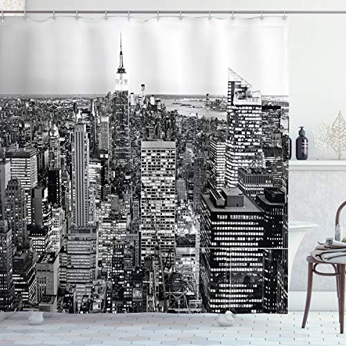 ABAKUHAUS Nueva York Cortina de Baño, Nueva York Manhattan, Material Resistente al Agua Durable Estampa Digital, 175 x 200 cm, Gris