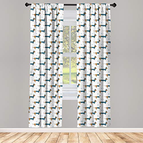 ABAKUHAUS Perro Tejonero Juego de 2 Paños Cortinas, Perro en suéter del Copo de Nieve, Tratamiento de Ventana para Habitación y Dormitorio, 150 cm x 245 cm, El Jengibre Turquesa Oscura