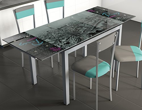 Abitti Mesa para Cocina Extensible de Cristal con serigrafía de Paris 110-170x70cm Abitti Mesa para Cocina Extensible de Cristal con serigrafía de Paris 110-170x70cm